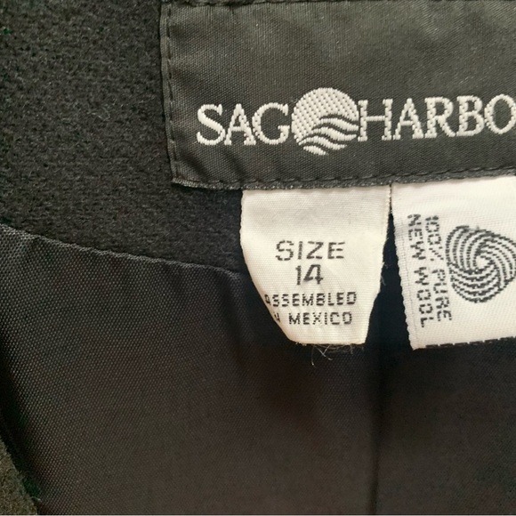 Sag Harbor Black Pure Wool Blazer Size 14 One Button Lined Y2K Vintage Shoulder - Picture 6 of 8